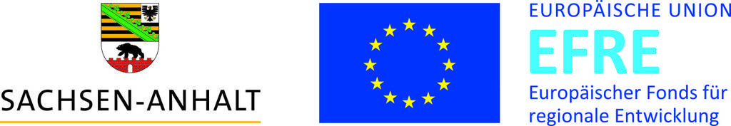 Sachsen-Anhaltl Logo, recht daneben das Logo der EU mit dem Zusatz Europäische Union EFRE Europäischer Fonds für regionale Entwicklung