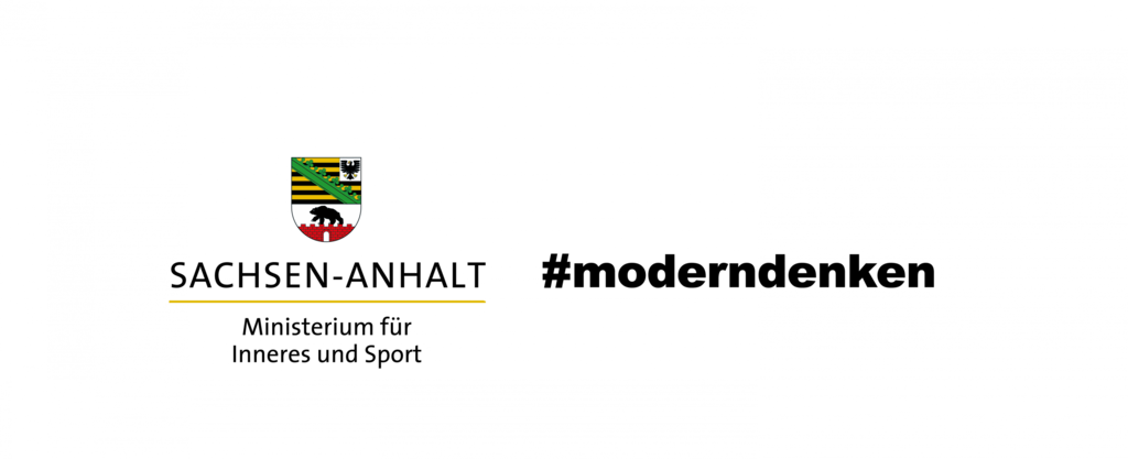 Logo des Ministeriums für Inneres und Sport mit dem Zusatz #moderndenken