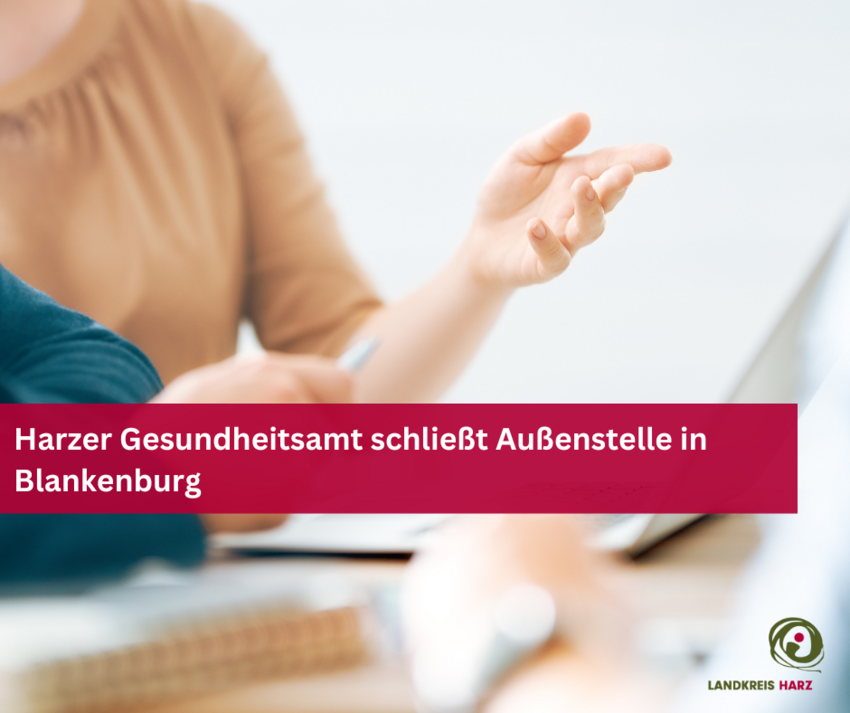 Symbolbild mit zwei Personen und dem Text: Harzer Gesundheitsamt schließt Außenstelle in Blankenburg Symbolbild mit zwei Personen und dem Text: Harzer Gesundheitsamt schließt Außenstelle in Blankenburg
