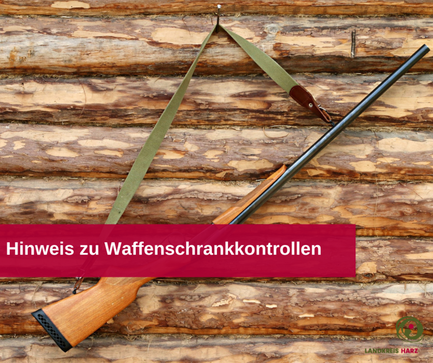 Bild eines Gewährs mit der Aufschrift Hinweis zu Waffenschrankkontrollen. Bild eines Gewährs mit der Aufschrift Hinweis zu Waffenschrankkontrollen.