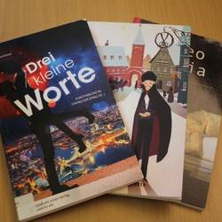 Bücherstapel aus drei Büchern in Leichter Sprache