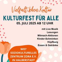 Vielfalt.Leben.Kultur: Plakat Kulturfest am 5. Juli im Soziokulturellem Zentrum in Halberstadt