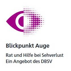 Logo Blickpunkt Auge Auf dem Bild ist ein symbolilsches Auge zu sehen. Eine Hälfte ist scharf, die rechte Hälfte ist verpixelt.
