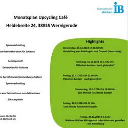 Monatsplan Upcycling Café vom IB © Internationaler Bund Auf dem Bild ist der Monatsplan des Cafés für Dezember abgebildet.