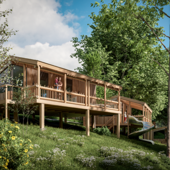Visualisierung der Ferienhäuser ©(c) Upland Parcs GmbH IMP E HUT 02 4K