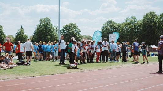 Sportfest Halberstadt  2023 im Rahmen Hosttowntage © Esther Jödecke Viele Sportler auf dem Sportfest in Halberstadt bei der Siegerehrung