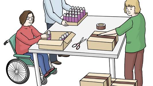 Menschen mit und ohne Behinderung arbeiten zusammen